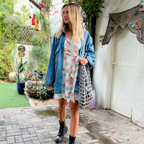 The Perfect Little Wrap Dress w/ Balloon Sleeves - Rainbow Magic dubai outfit dress brunch fashion mums