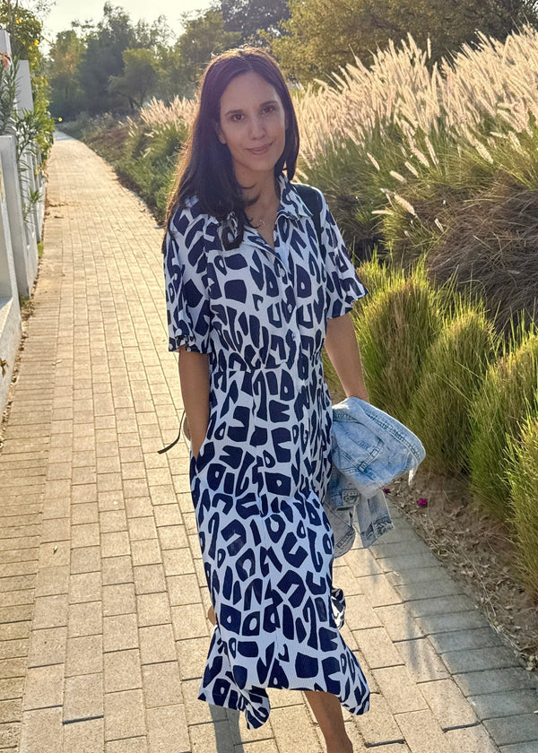 The Perfect Shirt Dress - Indigo City Pleats dubai outfit dress brunch fashion mums