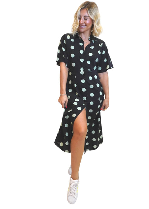 The Perfect Shirt Dress - Midnight Mint Polka dubai outfit dress brunch fashion mums