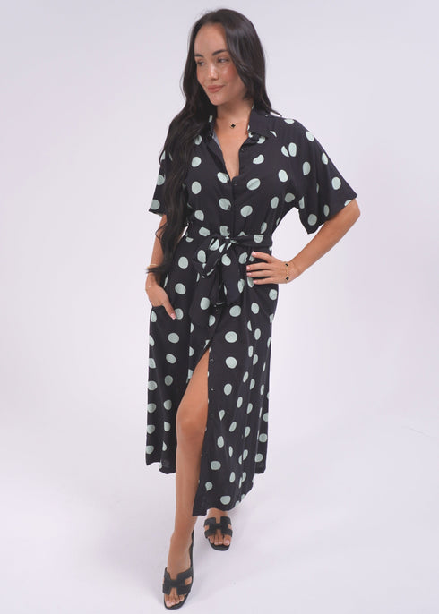 The Perfect Shirt Dress - Midnight Mint Polka dubai outfit dress brunch fashion mums