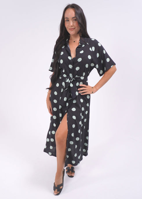 The Perfect Shirt Dress - Midnight Mint Polka dubai outfit dress brunch fashion mums