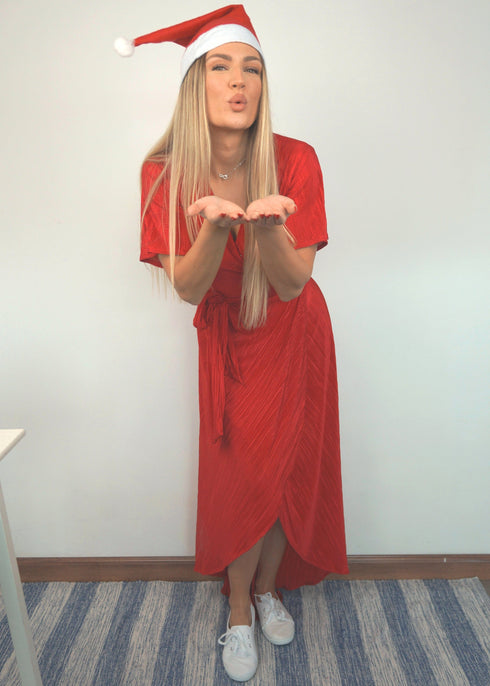 The Pleated Wrap Dress - Christmas Red Pleats dubai outfit dress brunch fashion mums