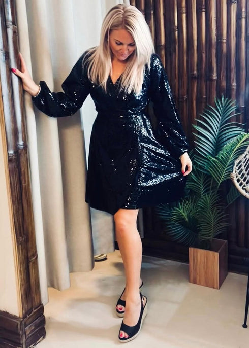 The Sparkle Wrap Dress - Black Sparkle dubai outfit dress brunch fashion mums