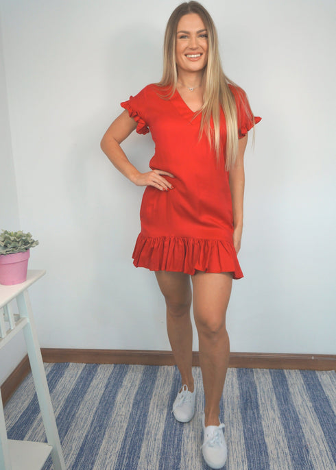 The V Flirty Anywhere Dress - Mac Red dubai outfit dress brunch fashion mums