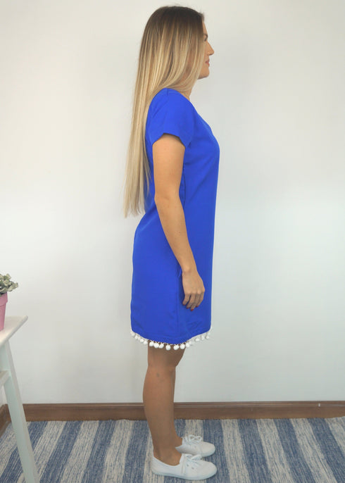 The V Mini Anywhere Dress - Royal Blue w/ White pom-poms dubai outfit dress brunch fashion mums