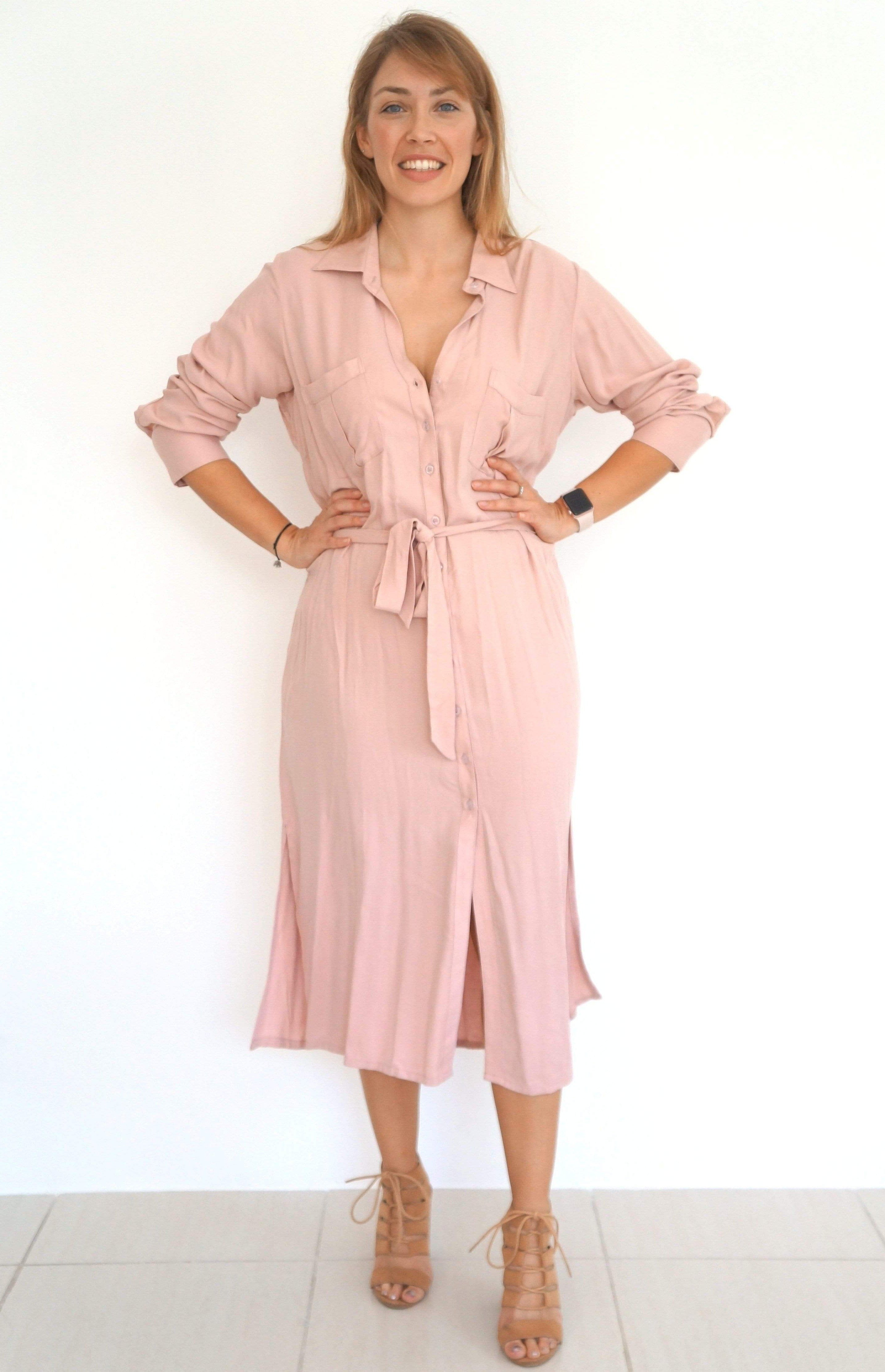 The Sara Midi Shirt Dress - Dusty Pink NEON STAR The Sara Midi Shirt Dress - Dusty Pink NEON STAR