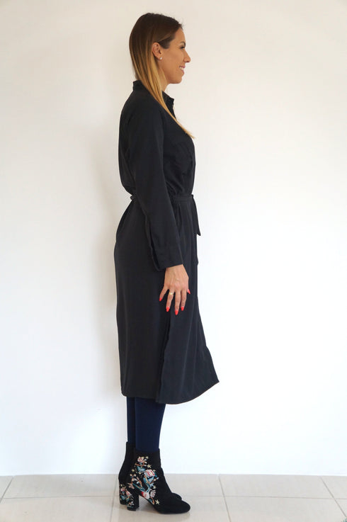 Beach Kaftan The Sara Midi Shirt Dress - Midnight Black dubai outfit dress brunch fashion mums