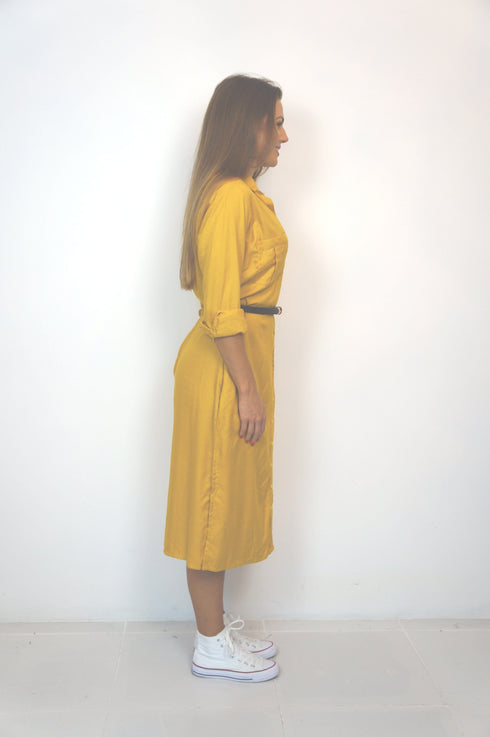 Beach Kaftan The Sara Midi Shirt Dress - Mustard Yellow dubai outfit dress brunch fashion mums