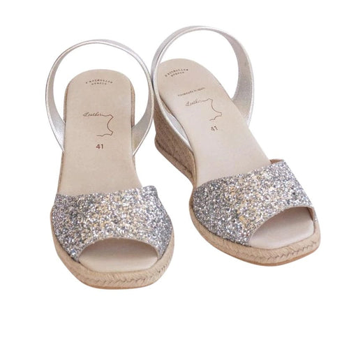 Silver Glitter Classic Espadrille Wedges - Silver Glitter dubai outfit dress brunch fashion mums
