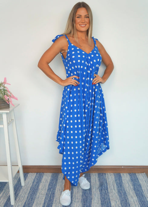 Clothing The Harem Jumpsuit - Royal Blue Polka dubai outfit dress brunch fashion mums