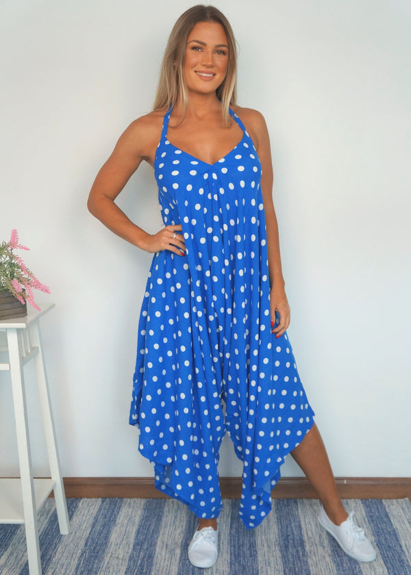 Clothing The Harem Jumpsuit - Royal Blue Polka dubai outfit dress brunch fashion mums