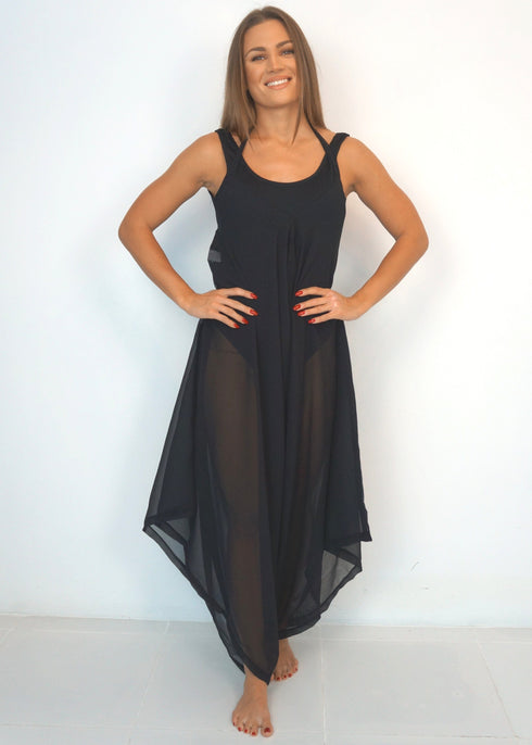 Dress BLACK CHIFFON The Harem Jumpsuit - Black Chiffon dubai outfit dress brunch fashion mums