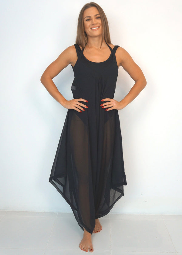 Dress BLACK CHIFFON The Harem Jumpsuit - Black Chiffon dubai outfit dress brunch fashion mums