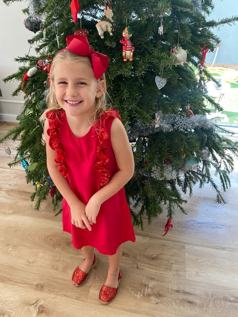Dress The Little Fifi Ruffle Dress - Christmas Red Sparkle dubai outfit dress brunch fashion mums