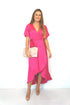 Dress The Maxi Wrap Dress - Hot Pink Satin dubai outfit dress brunch fashion mums