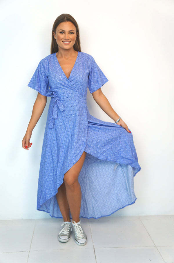 Dress The Maxi Wrap Dress - Liberty Blue dubai outfit dress brunch fashion mums