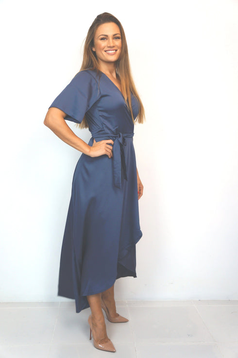 Dress The Maxi Wrap Dress - Midnight Grey Satin dubai outfit dress brunch fashion mums
