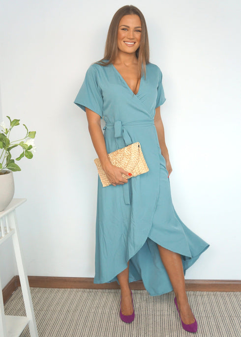 Dress The Maxi Wrap Dress - Slate Khaki dubai outfit dress brunch fashion mums