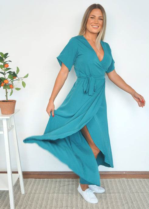 Dress The Maxi Wrap Dress - Summer Teal dubai outfit dress brunch fashion mums