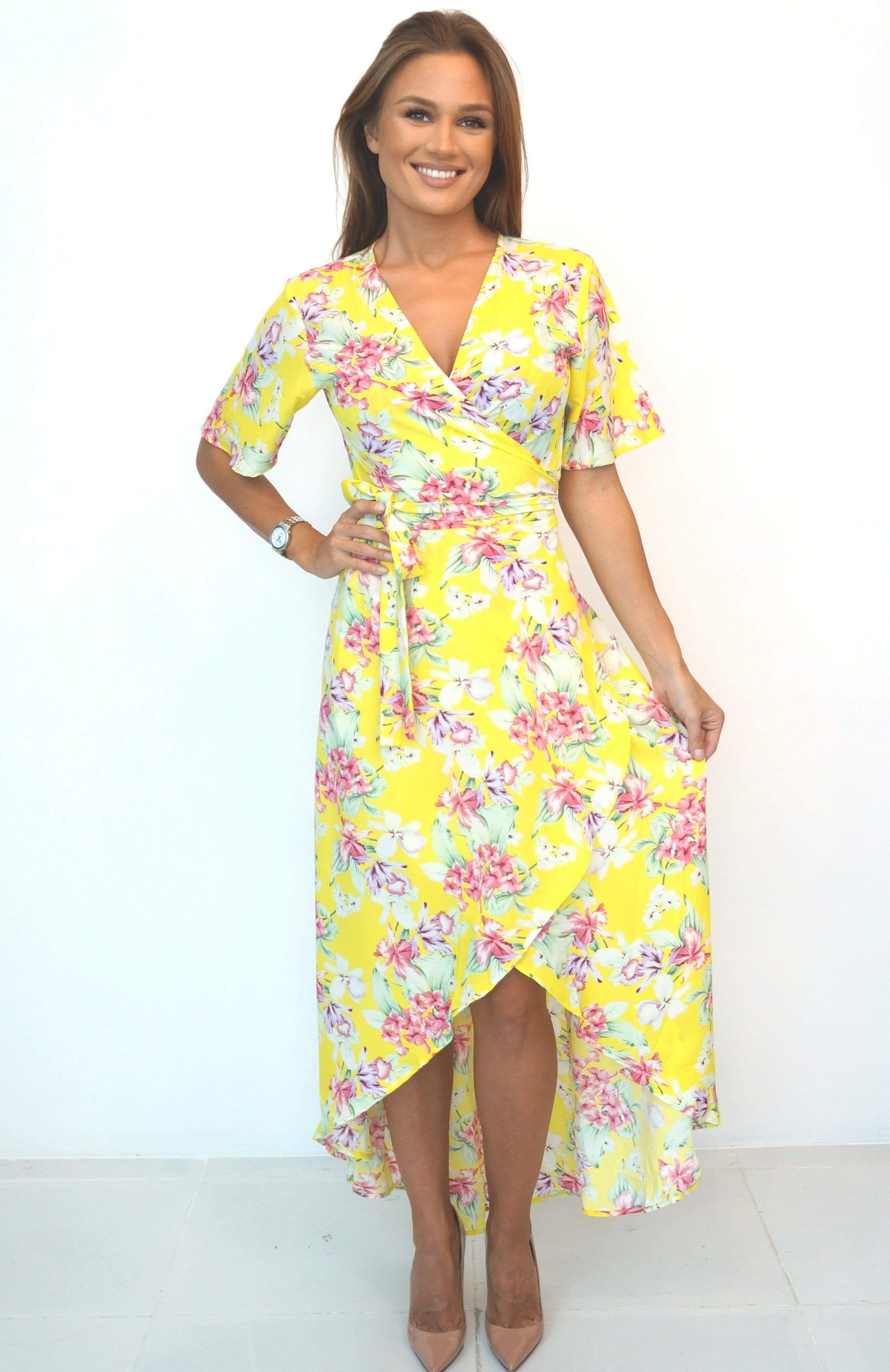 The Maxi Wrap Dress - Summer Yellow Floral – NEON STAR