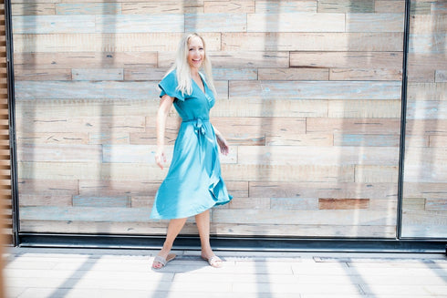 Dress The Midi Wrap Dress - Classic Teal dubai outfit dress brunch fashion mums