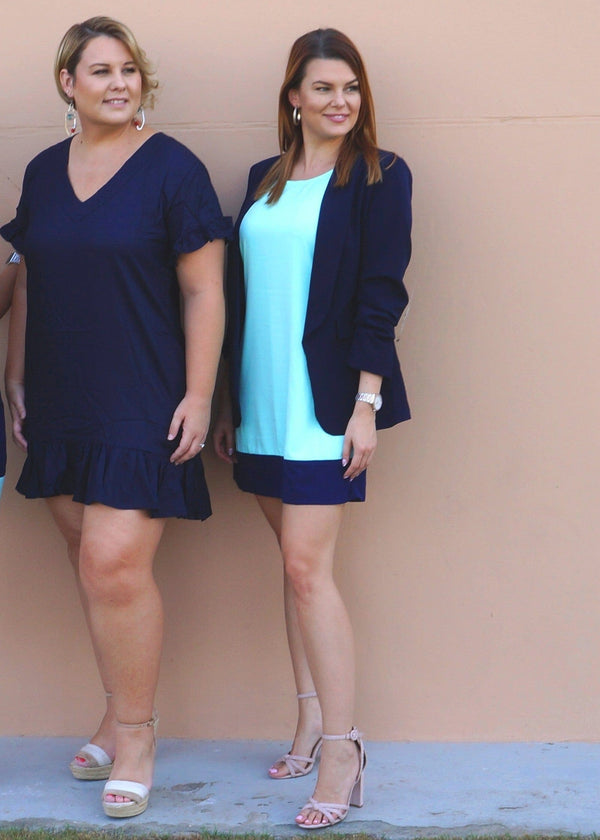Dress The Mini Anywhere Dress - Aqua with Navy Colour Block dubai outfit dress brunch fashion mums
