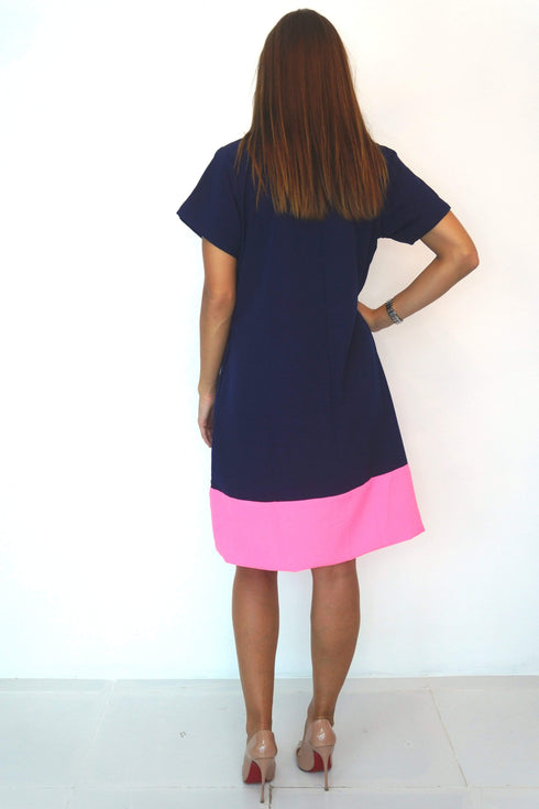Dress The V Anywhere Dress - Perfect Navy, Neon Pink Colour Block dubai outfit dress brunch fashion mums
