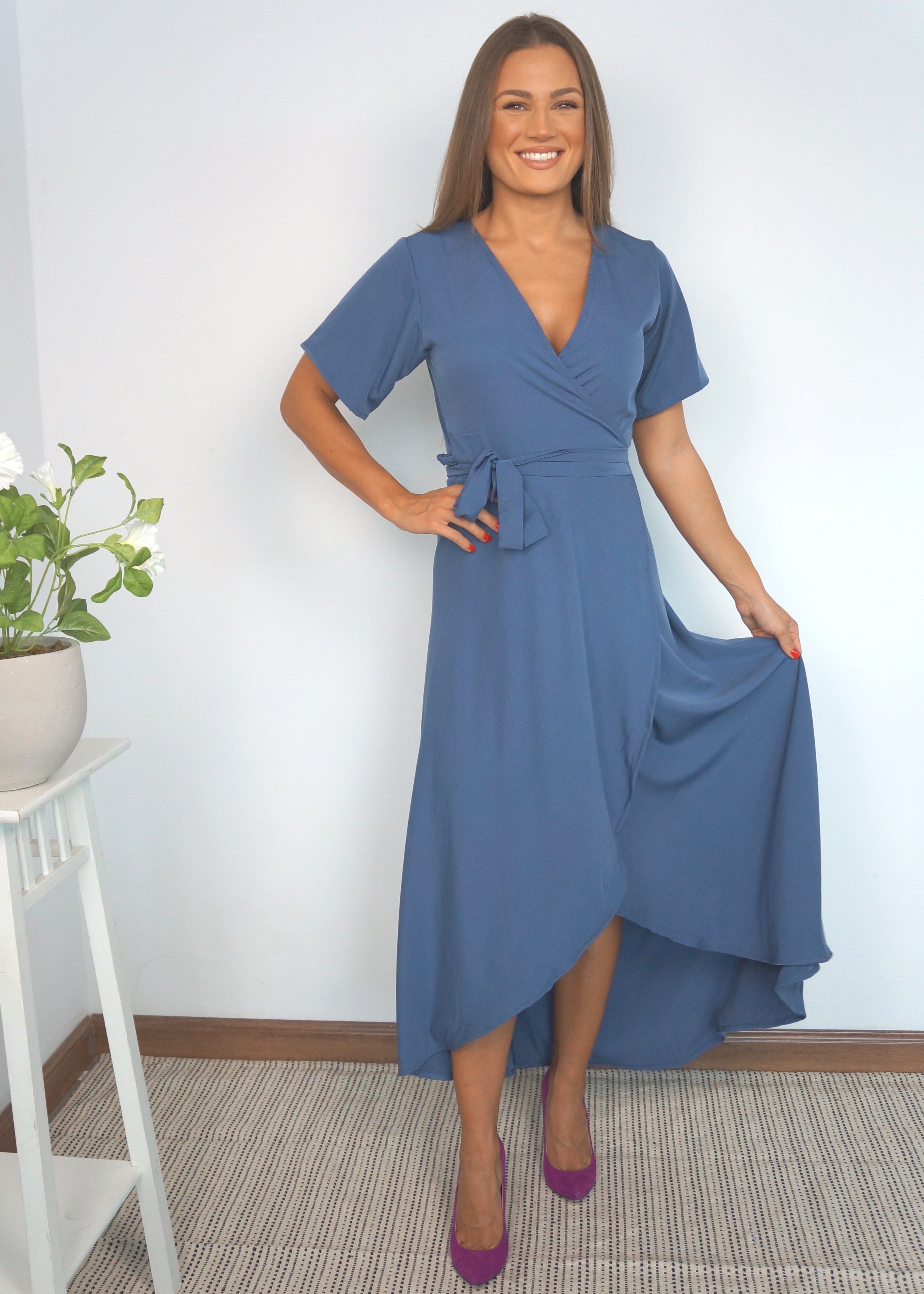 The Maxi Wrap Dress - Slate Blue – NEON STAR