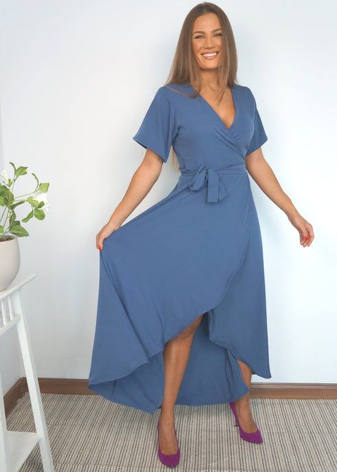 Dress The Wrap Dress - Slate Blue dubai outfit dress brunch fashion mums