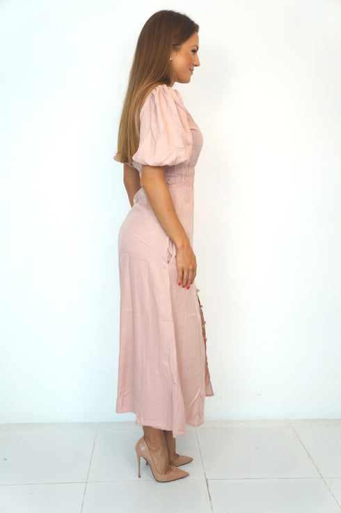 Dresses The Helen Dress w/ Puff Sleeves - Dusty Pink dubai outfit dress brunch fashion mums