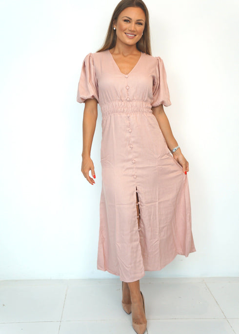 Dresses The Helen Dress w/ Puff Sleeves - Dusty Pink dubai outfit dress brunch fashion mums