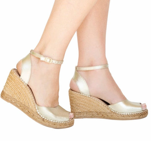 Champagne Peep Toe Espadrille Wedges - Champagne dubai outfit dress brunch fashion mums