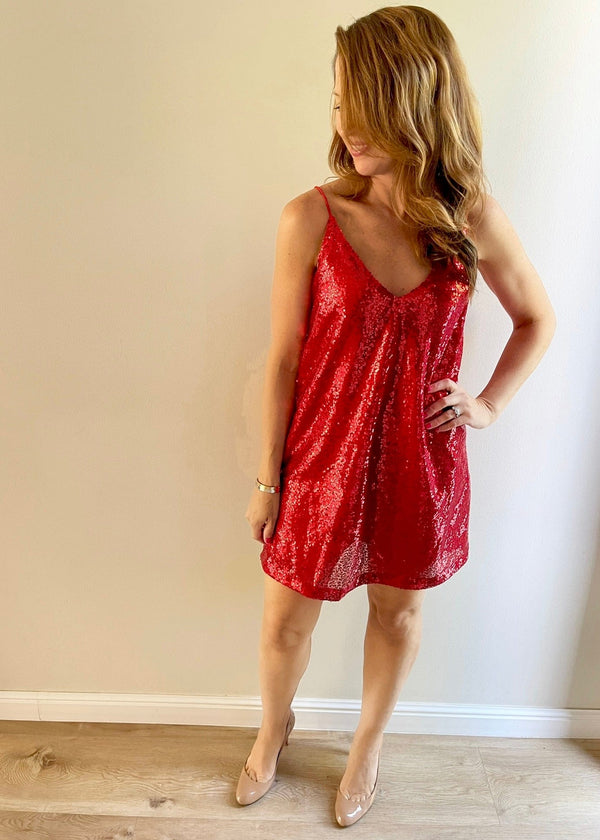 Playsuit The Sparkle Cami Dress - Red Sparkle dubai outfit dress brunch fashion mums