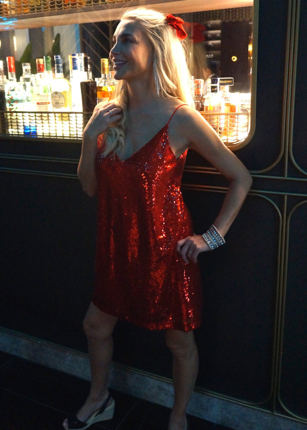 Playsuit The Sparkle Cami Dress - Red Sparkle dubai outfit dress brunch fashion mums