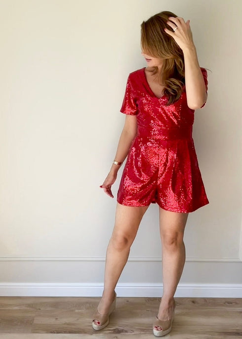Playsuit The Sparkle Tasha Playsuit - Red Sparkle dubai outfit dress brunch fashion mums