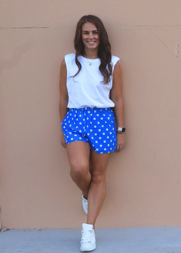 Shorts The Chill Shorts - Royal Blue Polka dubai outfit dress brunch fashion mums