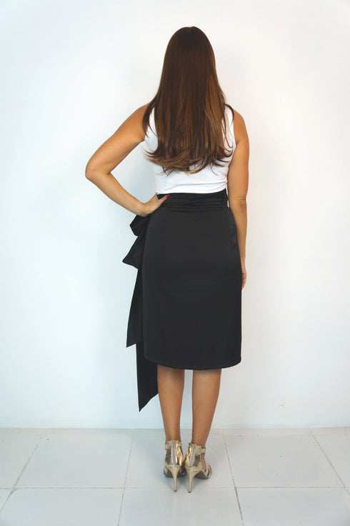 The Classic Wrap Skirt - Midnight Black Satin dubai outfit dress brunch fashion mums