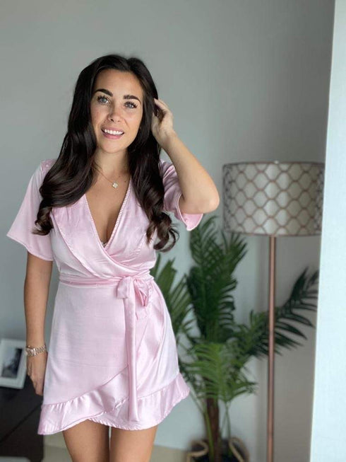 The Flirty Wrap Dress - Ice Pink Silk dubai outfit dress brunch fashion mums