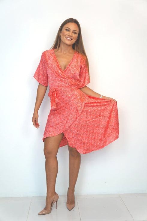 The Flirty Wrap Dress Midi - Lipstick Splash dubai outfit dress brunch fashion mums