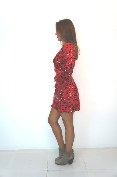 The Flirty Wrap Dress - Red Animal dubai outfit dress brunch fashion mums