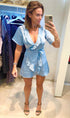 The Flirty Wrap Dress - Slate Blue Silk dubai outfit dress brunch fashion mums