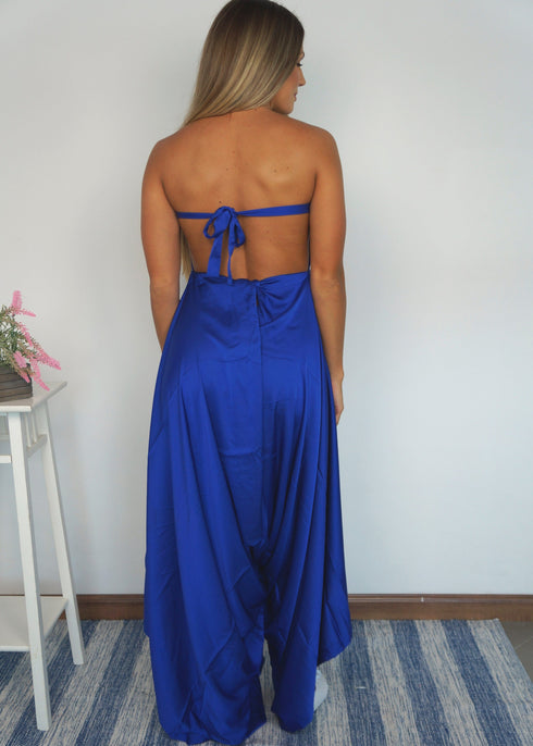 The Harem Jumpsuit - Royal Blue Satin dubai outfit dress brunch fashion mums