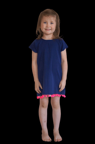 The Little Anywhere Dress - Perfect Navy Neon Pink Pom-poms dubai outfit dress brunch fashion mums