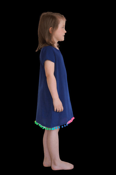 The Little Anywhere Dress - Perfect Navy, Neon Rainbow Pom-poms dubai outfit dress brunch fashion mums