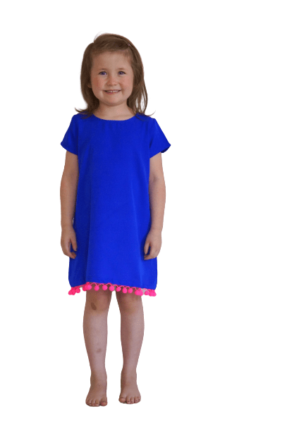 The Little Anywhere Dress - Royal Blue Neon Pink Pom-poms dubai outfit dress brunch fashion mums