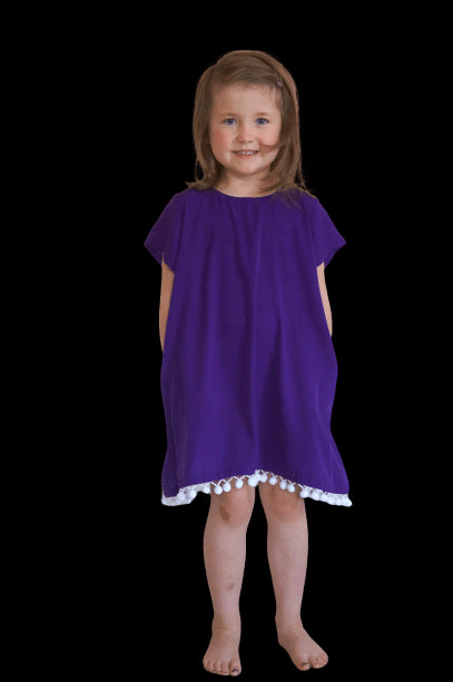 The Little Anywhere Dress - Royal Purple White Pom-poms dubai outfit dress brunch fashion mums