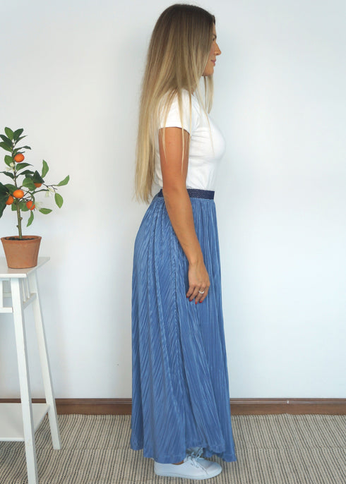 The Pleated Maxi Skirt - Slate Blue Pleats dubai outfit dress brunch fashion mums