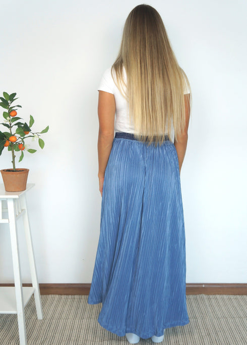 The Pleated Maxi Skirt - Slate Blue Pleats dubai outfit dress brunch fashion mums