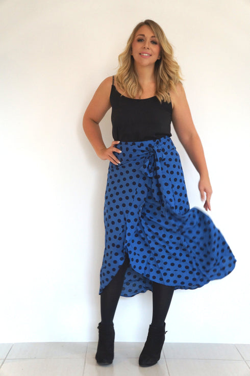 DARK BLUE DOMINO The Ruffle Wrap Skirt - Dark Blue Domino dubai outfit dress brunch fashion mums