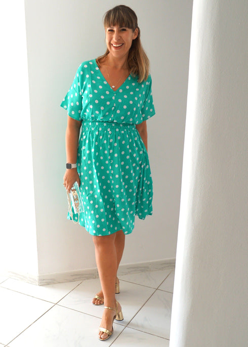 The Short Helen Dress - Emerald Polka dubai outfit dress brunch fashion mums
